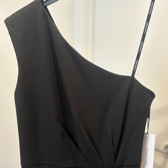 NWT CALVIN KLEIN ONE SHOULDER GRECIAN STYLE GOWN BLACK | SIZE 0 - Picture 9 of 15